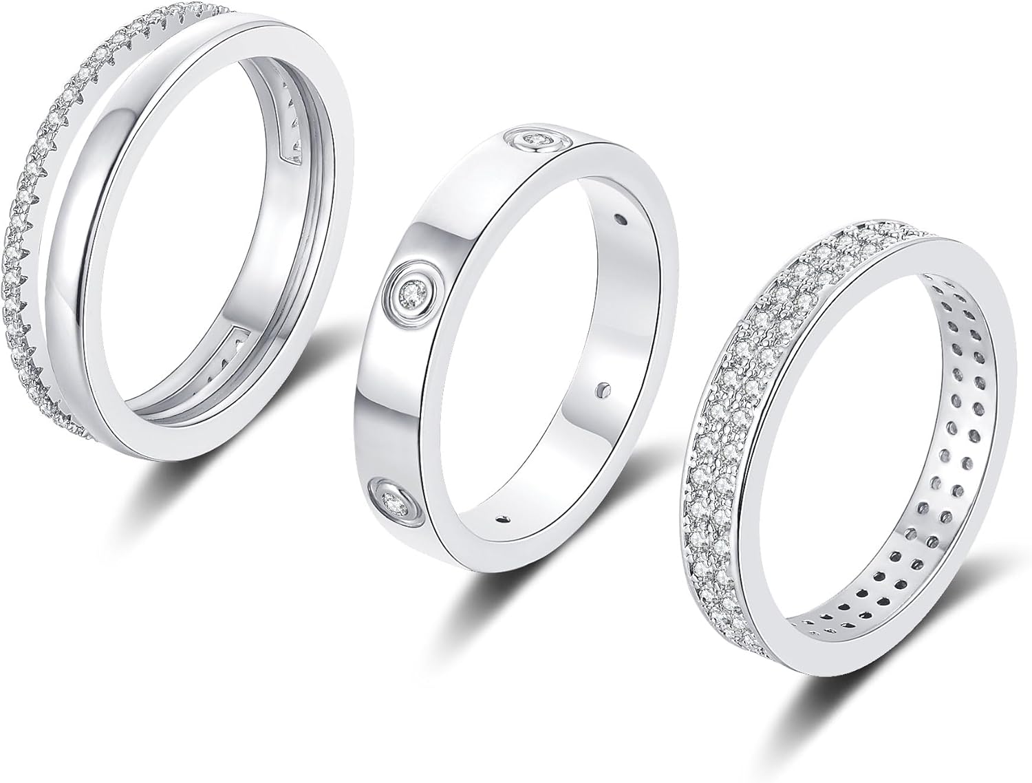 Gold Silver Rings for Women Non Tarnish Stackable Trendy Dainty 18K Gold Plated Stacking Cubic Zirconia Thumb Ring Set Love Friendship Dual Band Promise Wedding Engagement Rings Size 6 7 8 9 10 11