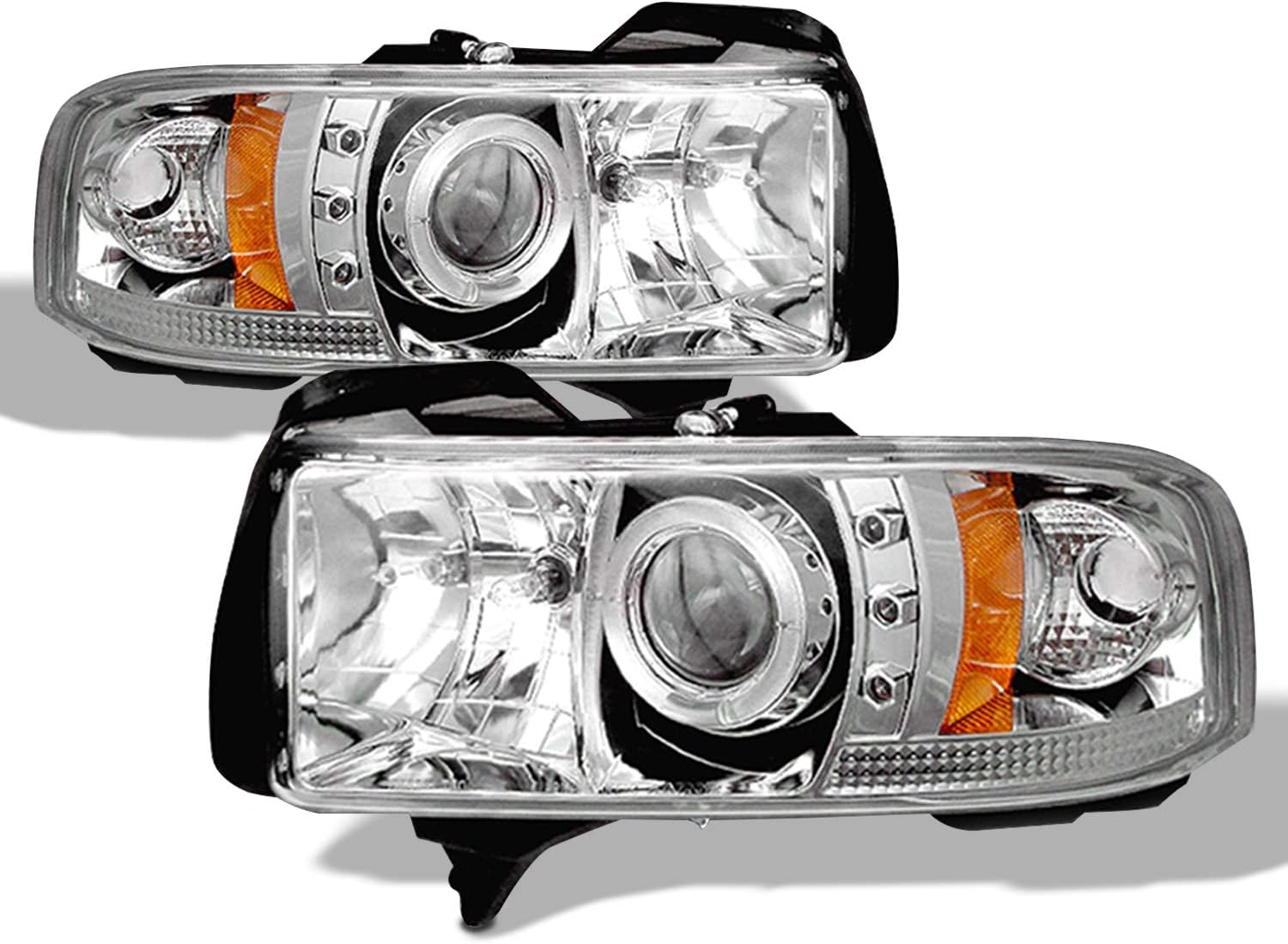 AKKON - For Dodge Ram 1500/2500/3500 Pickup Clear Dual LED Ring Projector Replacement Headlights + Tail Light Set