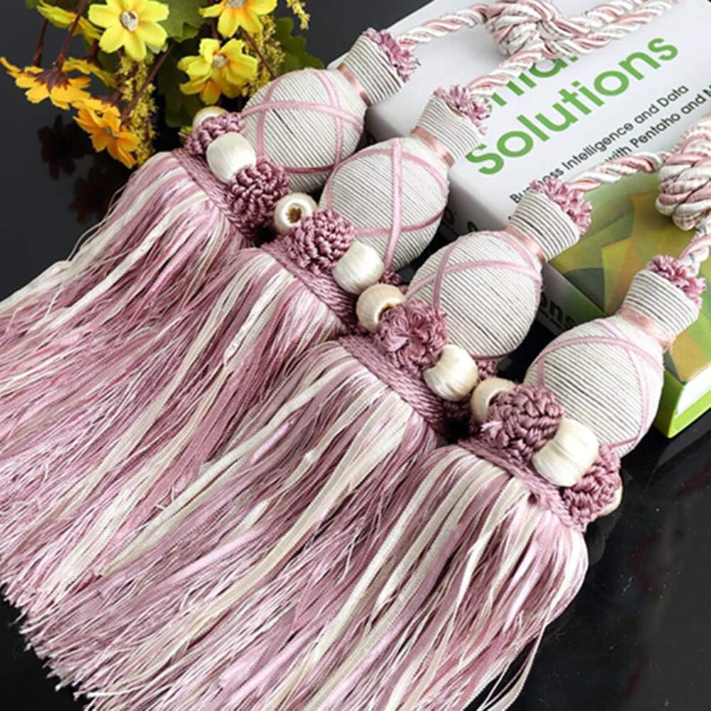1 Pair Double Balls Curtain Rope Tiebacks with Tassels Curtain Buckle Tieback Tassel Curtain Holdbacks (Pink)