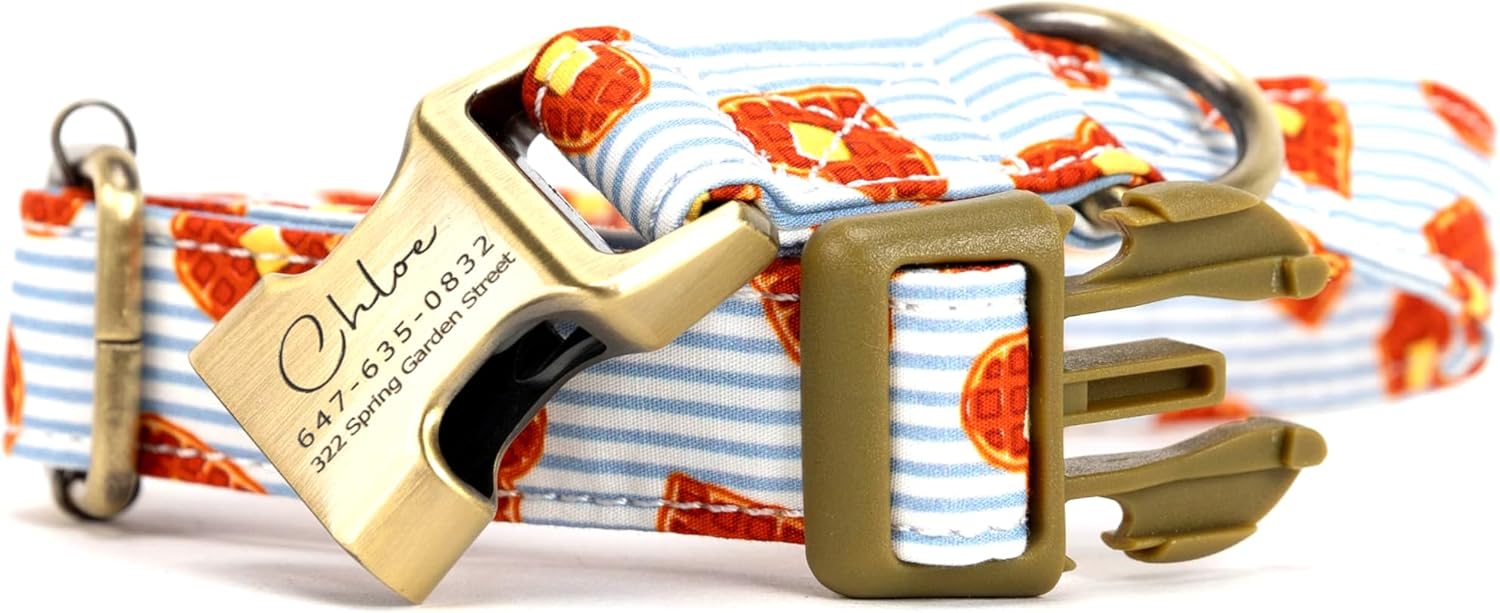 Personalized Dog Collar with Name and Phone Number Engraved,Adjustable Custom Puppy Collar,Organic Cotton Pet Collar for Small Medium Large Boy Girl Dogs