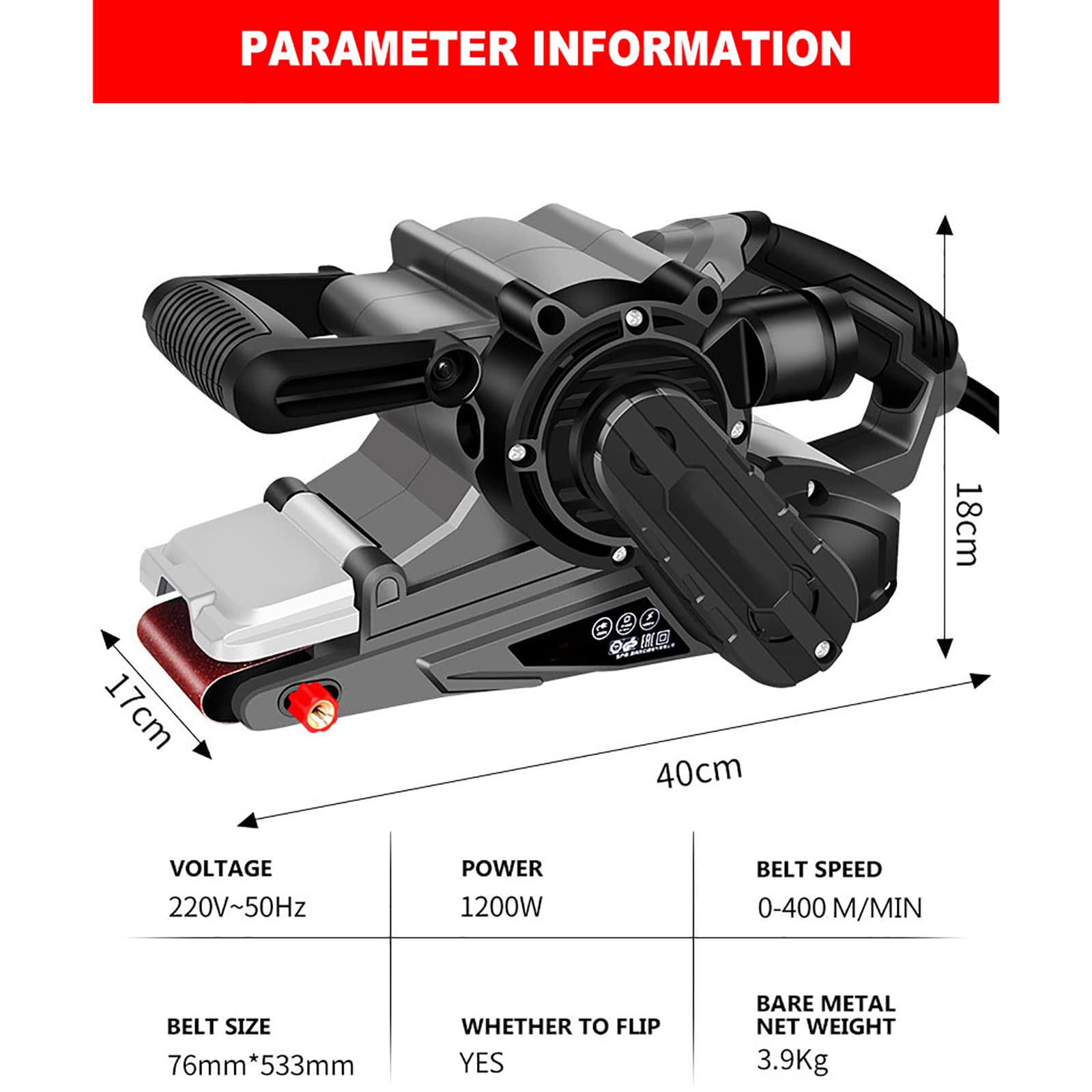 Lijadora De Banda Manual, Lijadora De 1200 W Con Bolsa De Vacío, Ajuste De Velocidad Variable De 6 Velocidades, Utilizada Para Desoxidar Y Pulir Superficies Irregulares De Madera Y Metal