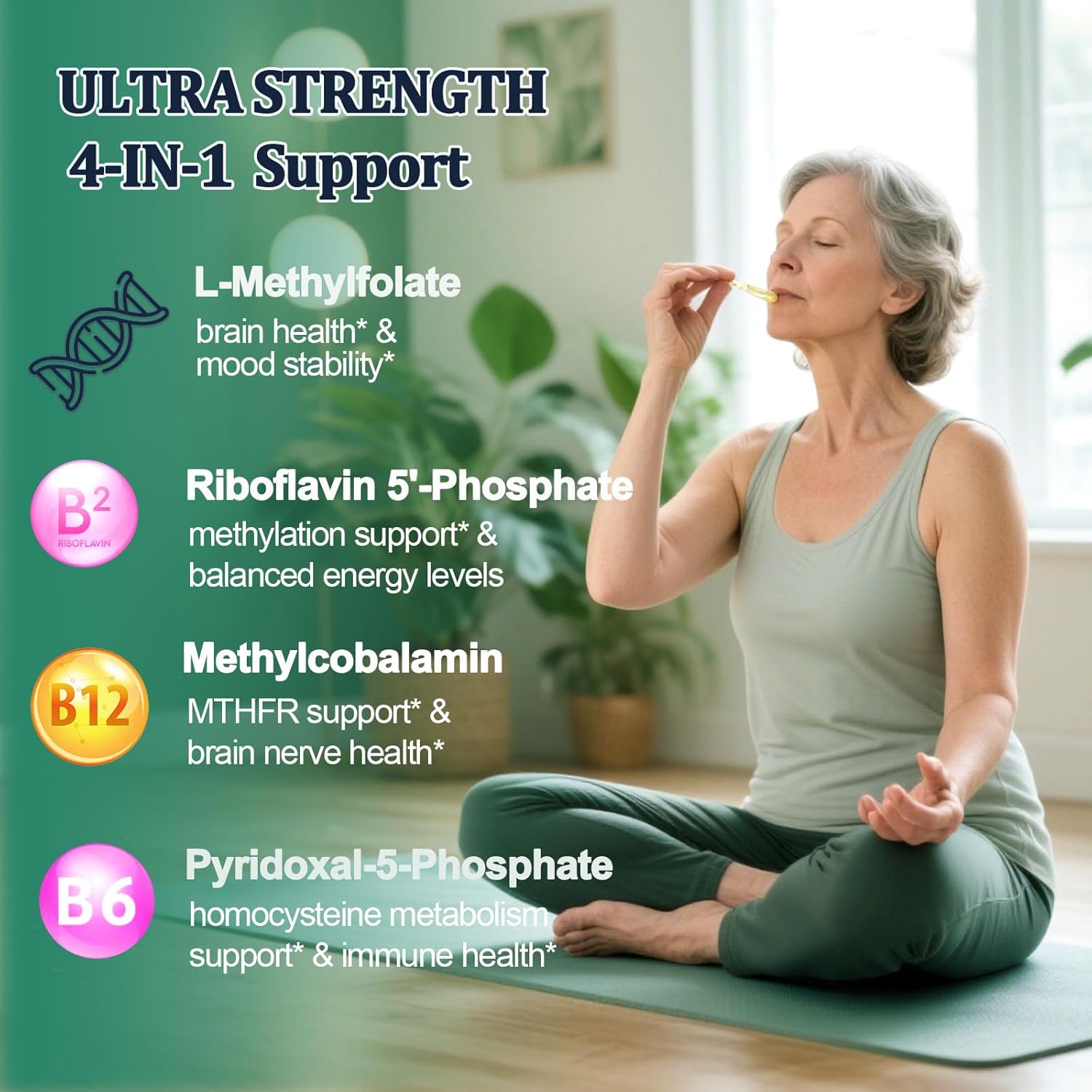 Methylfolate Supplement for Adult & Kids, L Methyl Folate 15mg Plus Methyl B12 B6 B2 Multivitamin, Metabolically Active 5-MTHF Form for Mood Homocysteine Methylation Cognition Energy Nerve Health* - Image 2