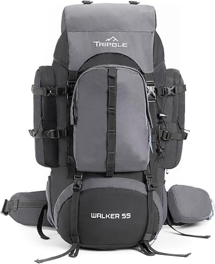 Tripole Walker 55L Internal Frame Rucksack for Hiking | Rain Cover | Water Repellent | Laptop Section | 3 Year Warranty