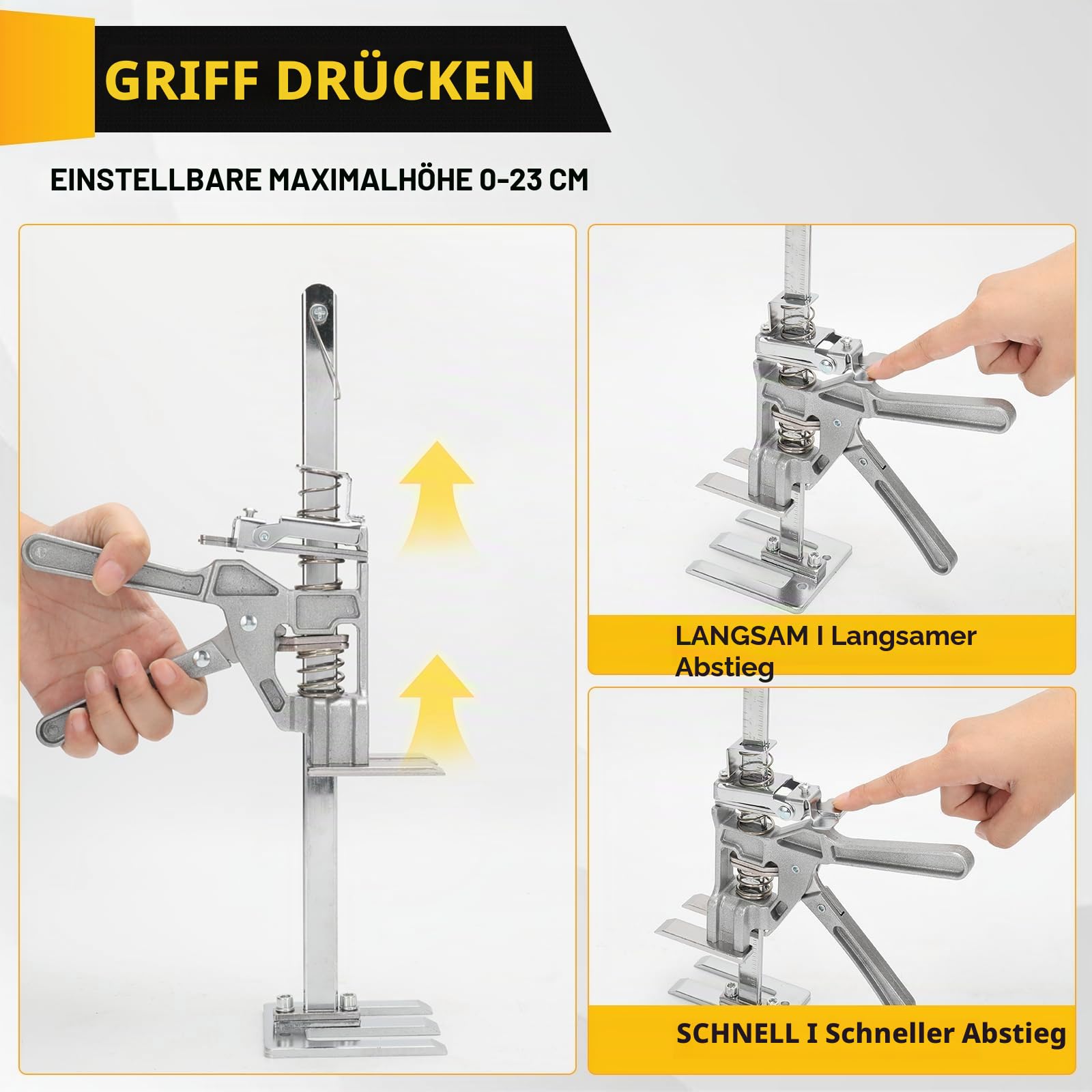 2 Stück Arbeitsspararm Arm, 23cm Arm Handwerkzeugheber, Langsam und Schnell Hebefunktion, Schrank Arbeitssparheber, Ganzmetall Hebewerkzeug, 200kg Kapazität für Möbel,Türen, Bretter