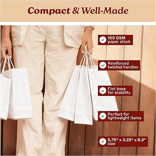 Miniatura 75 de PTP BAGS Bolsas Jr. Mart blancas de 13 x 7 x 13 pulgadas, bolsas de papel blanco con asas [paquete de 250] para regalo de papel kraft reciclable