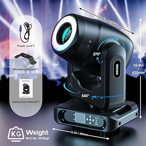 Miniatura 7 de HOLDLAMP Luces de DJ con cabeza móvil de enfoque, luz LED de cabeza móvil de 150 W con 15 gobos (prisma de 3 facetas), 7 colores, modo DMX, 19