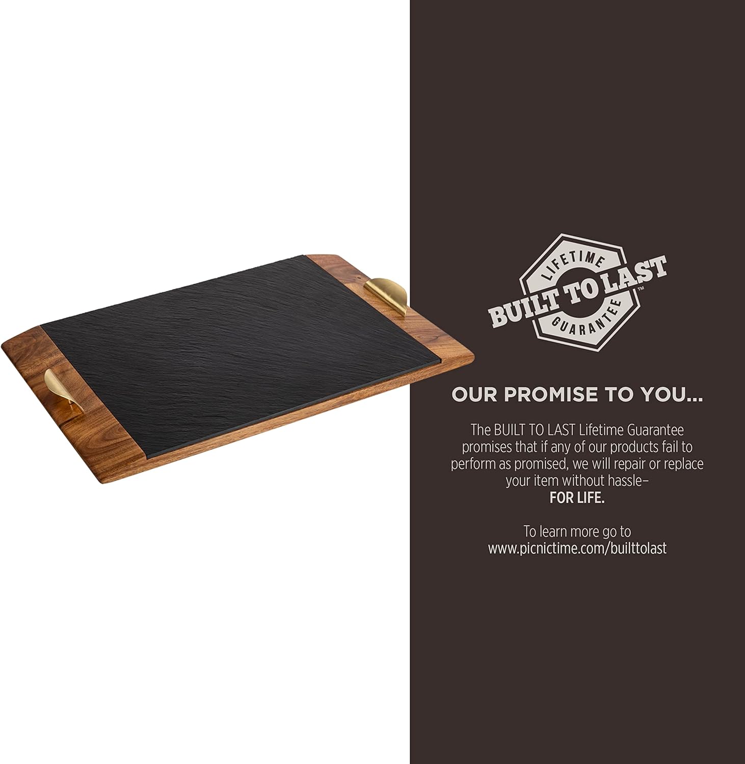 PICNIC TIME NHL Unisex-Adult NHL Covina Acacia and Slate Serving Tray, Charcuterie Board Set