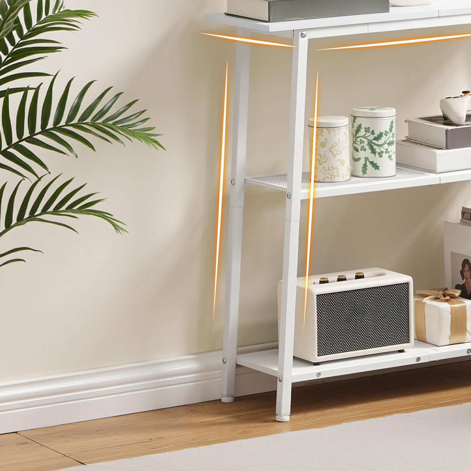 HOOBRO Table d’Entrée à 3 Niveaux, Console, Table d’Appoint Étroite, Table de Canapé avec Étagères Ouvertes, Petite Table de Réception, pour Entrée, Couloir, Salon, Blanc EWW62XG01