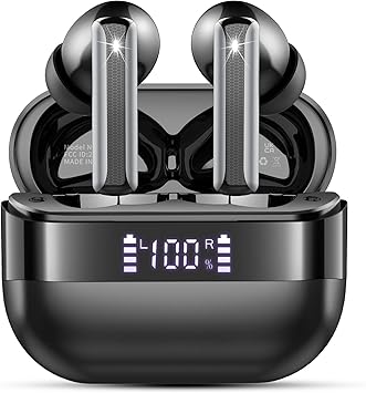Wireless Earbuds, 2026 Bluetooth 5.4 Headphones Bass Stereo, Ear Buds with 4 Mics ENC Noise Cancelling, Bluetooth Earbuds 48H Playtime LED Display Charging Case, IP7 Waterproof in Ear Earphones, Black