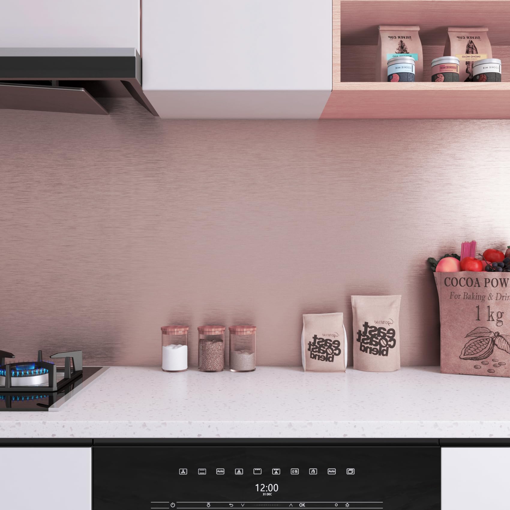 Koper rose goud folie textuur reflectie koelkast koelkast vriezer wrap zij aan zij boven de deur vinyl muurschildering huid sticker verwijderbaar - Nederland
