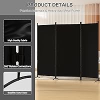 Vista 3 de Divisor de habitación, pantalla de privacidad de 3 paneles, marco de acero portátil con gancho y bucle para el hogar, oficina, aula, estudio, Negro