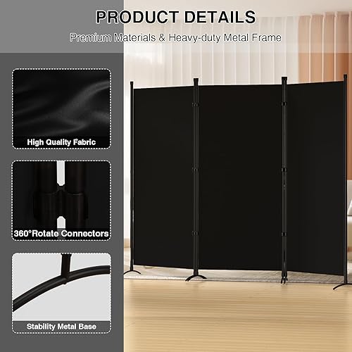 Miniatura 3 de Divisor de habitación, pantalla de privacidad de 3 paneles, marco de acero portátil con gancho y bucle para el hogar, oficina, aula, estudio,