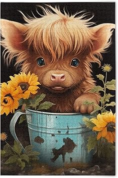 Highland Cow Sunflower Animal Funny Jigsaw Puzzles 500 Pieces Games Educational Gift Home Decor for Adults S0404726