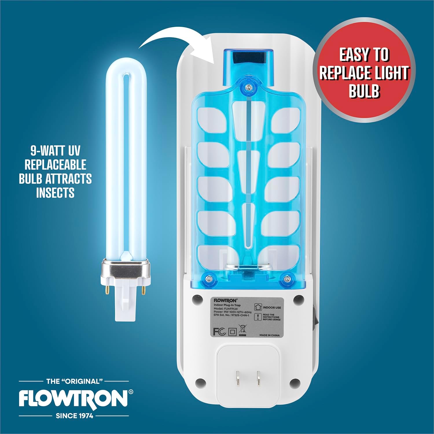 Flowtron Indoor Plug-in Fly Trap, 9W UV Light Electric Insect Trap with Adhesive Board – Silent Mosquito, Gnat & Fruit Fly Catcher, 375 Sq Ft Coverage (White)