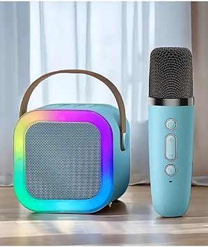 Mini Kablosuz Bluetooth Karaoke Hoparlör Kareoke Makinesi Çocuklar İçin Evde Karaoke Seti (Mavi)