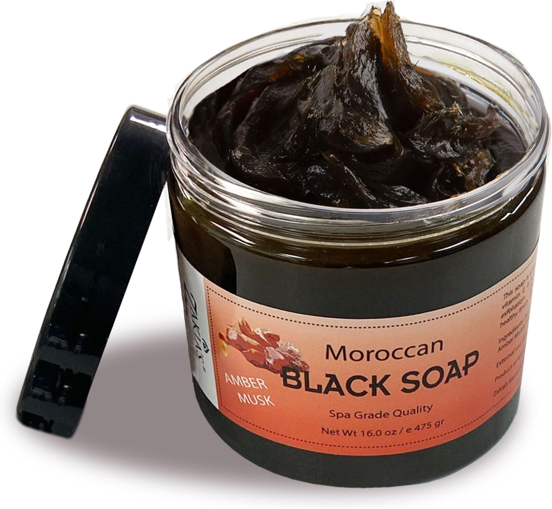 Zakia's Morocco Moroccan Black Soap (Beldi Olive Soap) Exotic Amber Musk, 100% natural, Body Scrub, Pure & Natural, Purifying, Cleansing, exfoliating for Hammam Ritual- 16.0 Oz / 552gr, Value Size