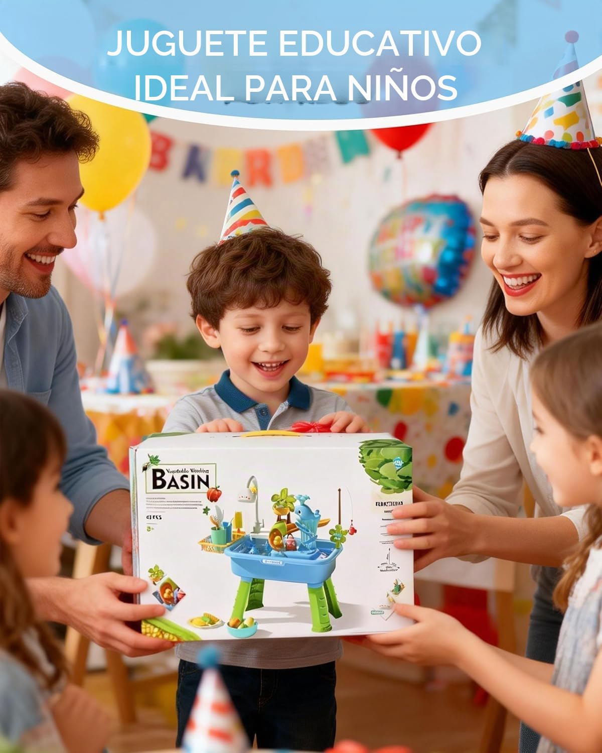 Mesa de Agua Infantil con Bomba y Agua Corriente, 4 en 1 Juegos de Agua para Exterior, Mesa de Juego Acuático con Pesca Simulada, Mesa Sensorial de Agua para Niños de 3 Años+ (Batería No