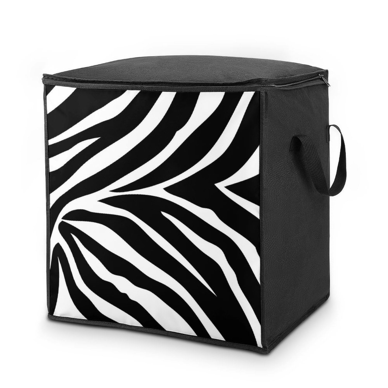 Lyfthologen 70L Storage Bags, Black Zebra Storage Box with Lid Zipper And Handles, Clothes Bags for Quilt, Blankets, Bedding
