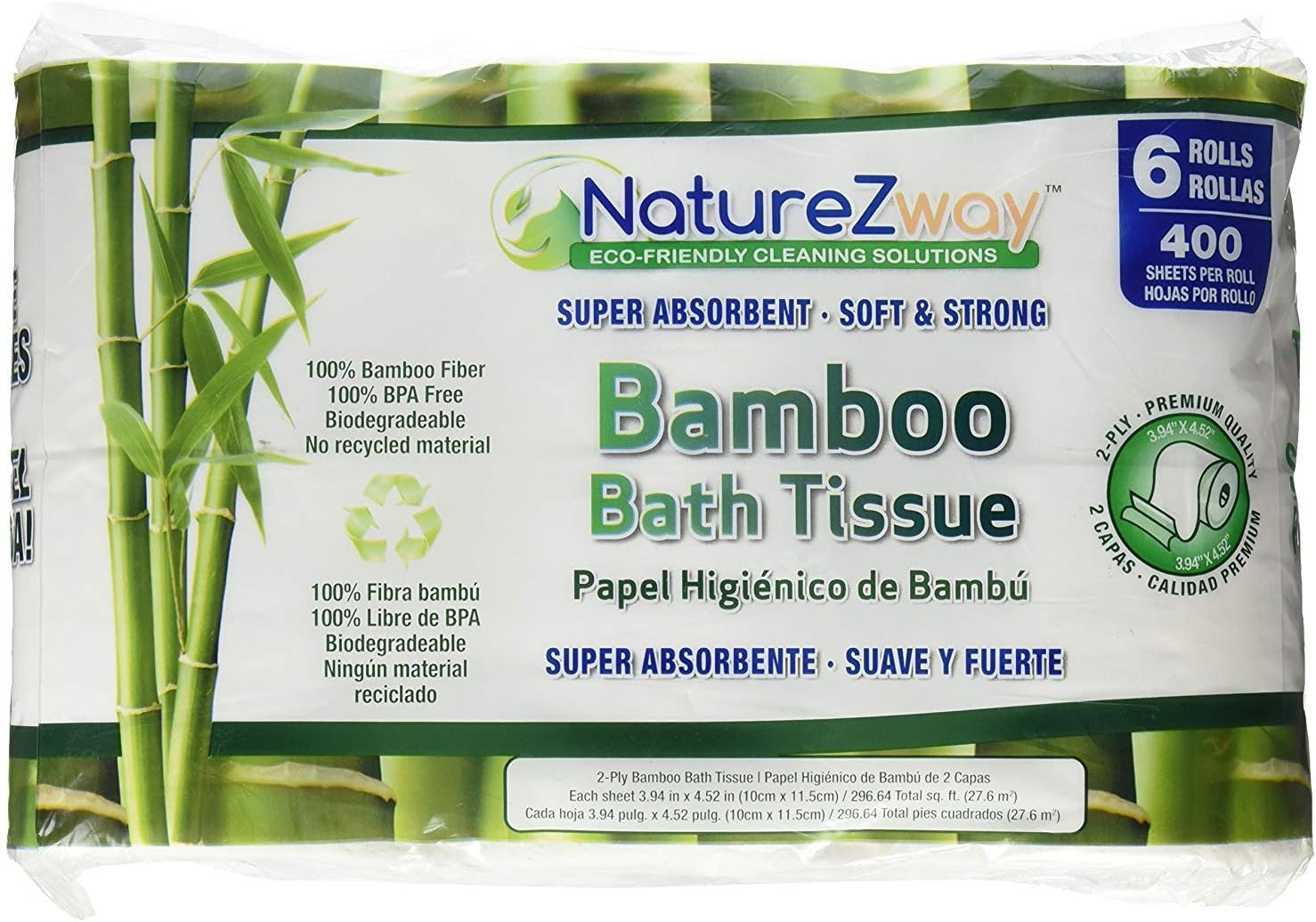 Bamboo Toilet Paper | Biodegradable, Septic Safe and BPA-Free Bath Tissue | Environmentally Friendly Product | Unscented | 2 Ply | 6 Rolls