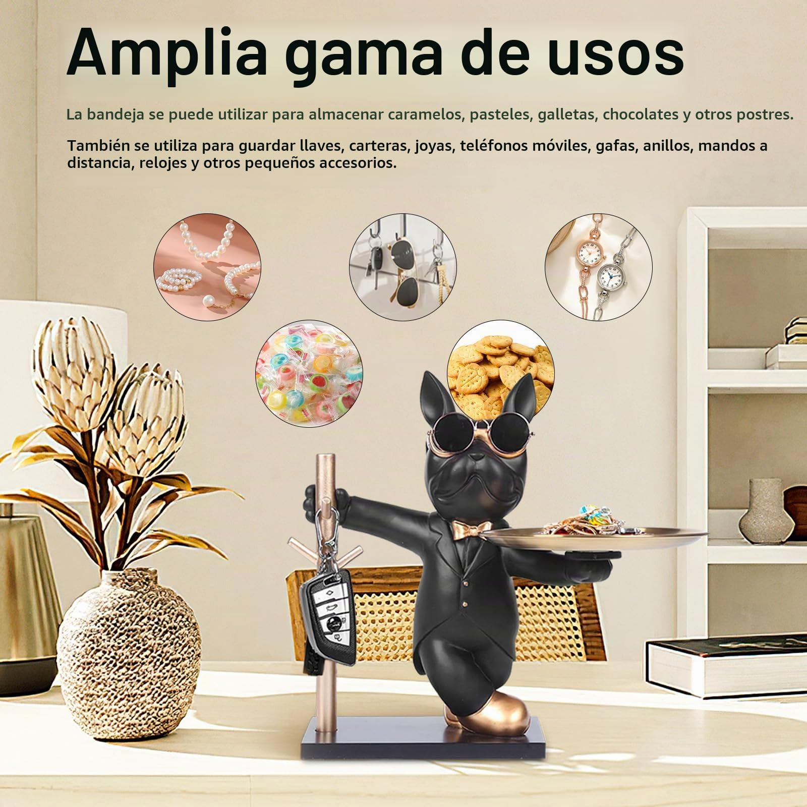 Estatua De Bulldog, Escultura Decorativa De Bulldog Bandeja Decorativa De Bulldog Llave De Resina Figura De Bulldog Cuenco Para Llaves Caja De Almacenamiento Para Pasillo Sala De Estar Oficina