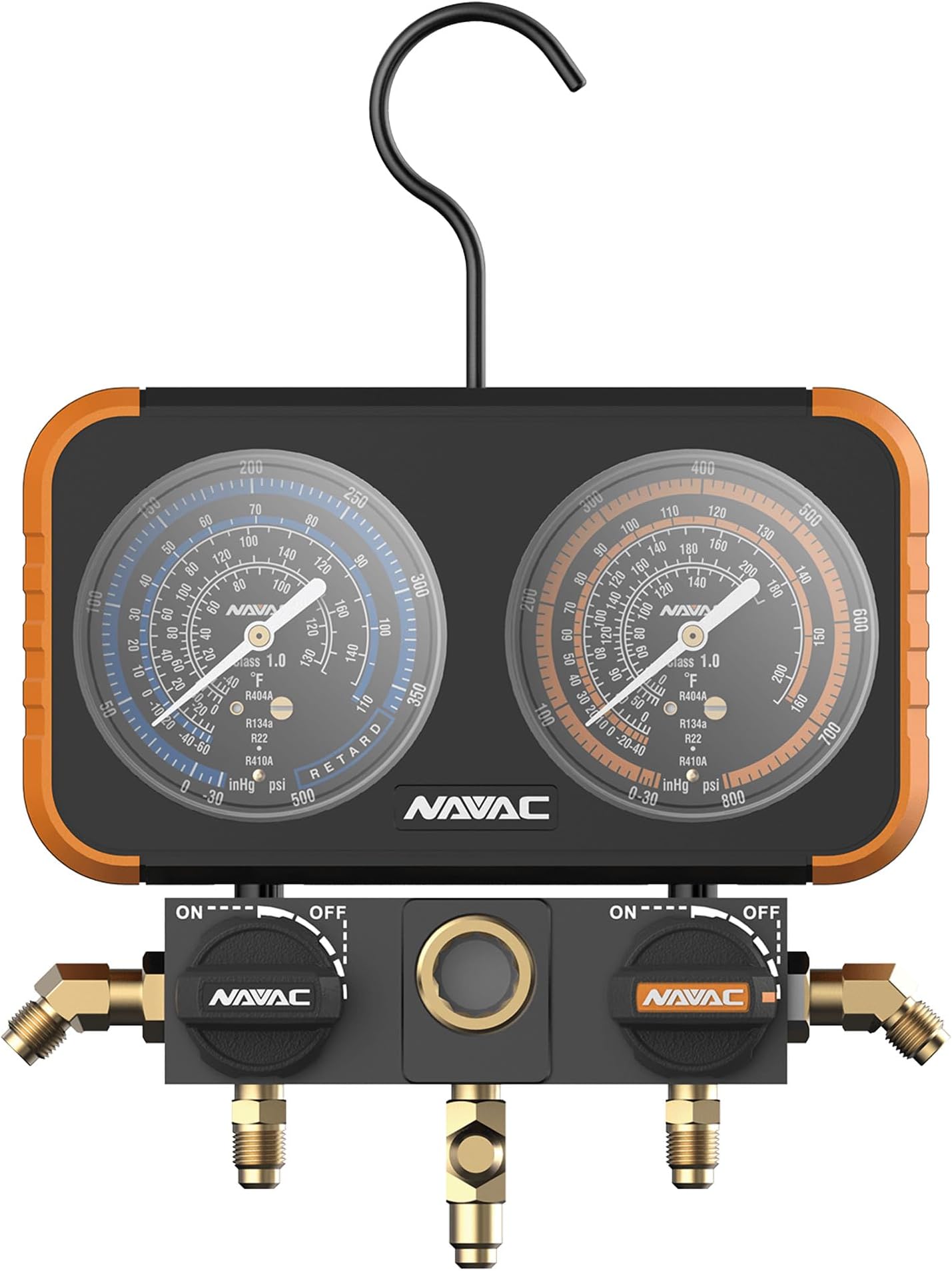 NAVAC N2A4 Manifold Gauge, 3-1/8" OD, Aluminum Body, R22/410A/134a/404A, No Hoses