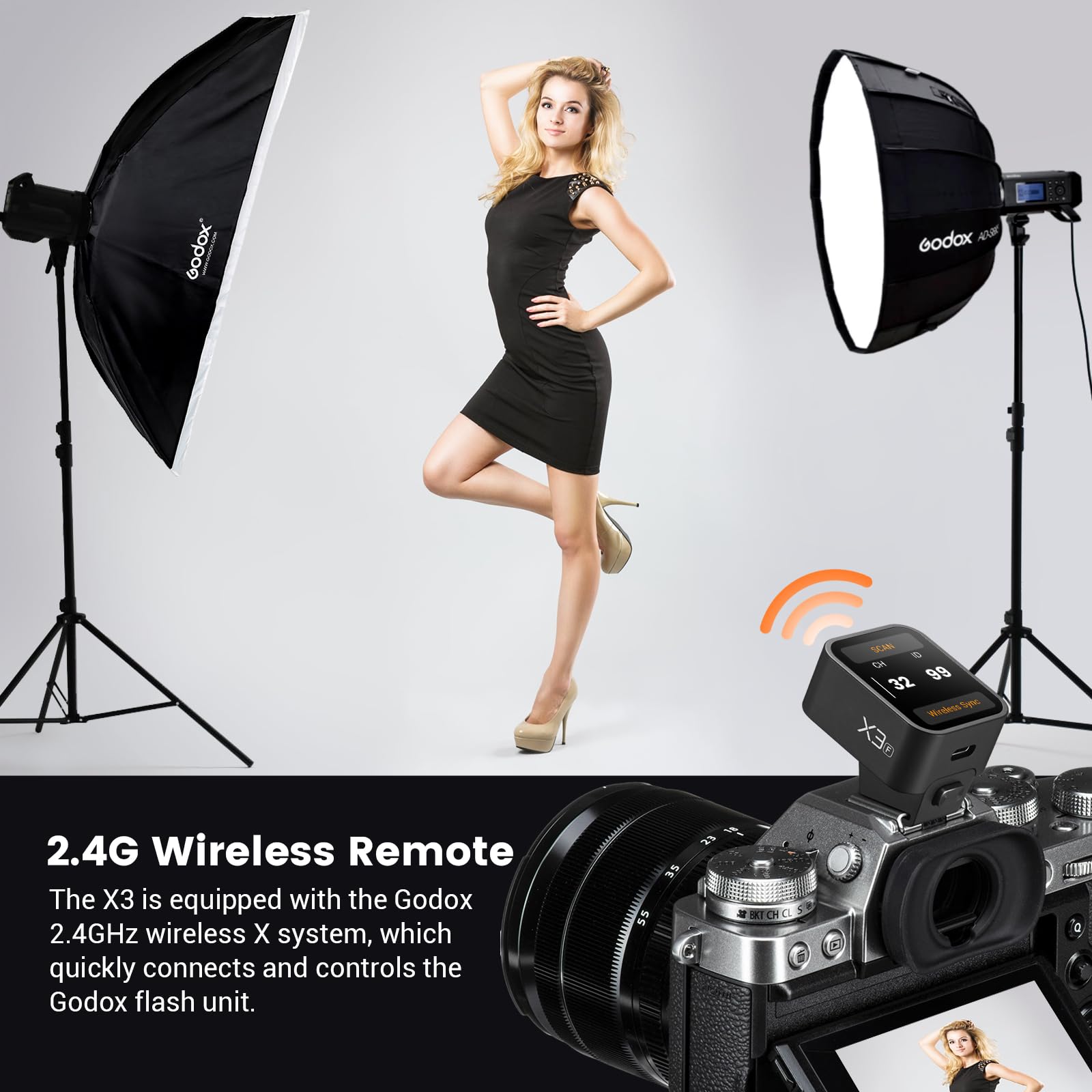 Godox X3F Déclencheur de Flash TTL pour Fuji, écran OLED Haute Définition | 2,4 GHz TTL Flash Trigger, Modes Auto/Manuel/Multi, Batterie Li-ion Rechargeable USB-C, Conversion TCM, Compatible Fujifilm