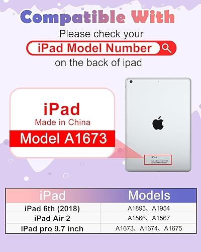 Miniatura 2 de Funda para iPad 6 generación, iPad Air 2Pro de 9.7 pulgadas, diseño de gato kawaii, diseño femenino de dibujos animados con mango giratorio y correa