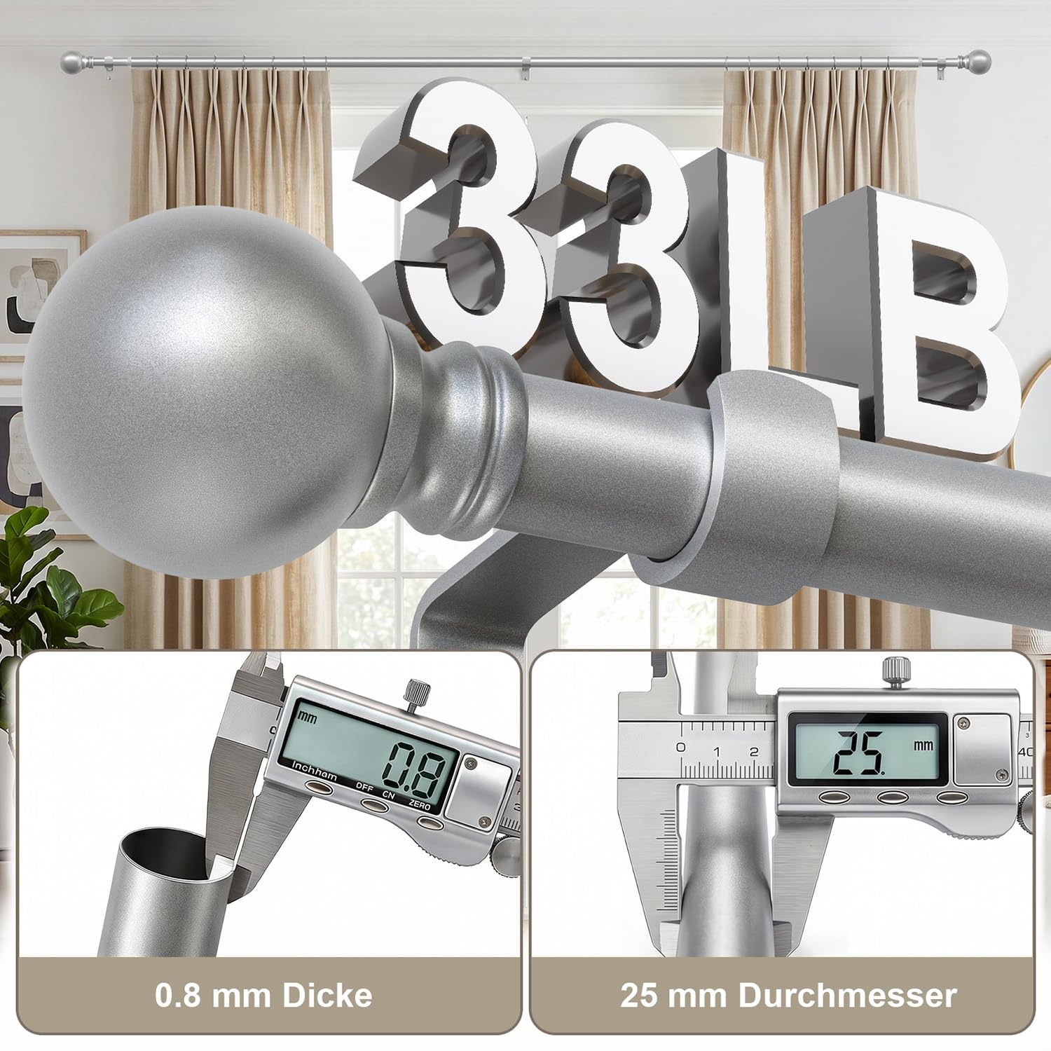 Modern Silver Curtain Rods - Elegant Window Hardware -5 Modern Silver Curtain Rods - Elegant Window Hardware -5