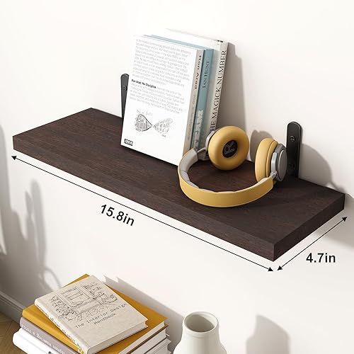 Miniatura 3 de Fixwal Estantes flotantes, 6 juegos de estantes de pared de madera rústica para dormitorio, 4.7 pulgadas de ancho para decoración de pared, estilo