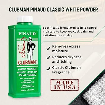 Clubman Pinaud Finest Body Powder Sweat & Odor Control, Moisture Absorbing Grooming Essential, Cornstarch & Zinc Oxide, 9 oz, 1 Pack
