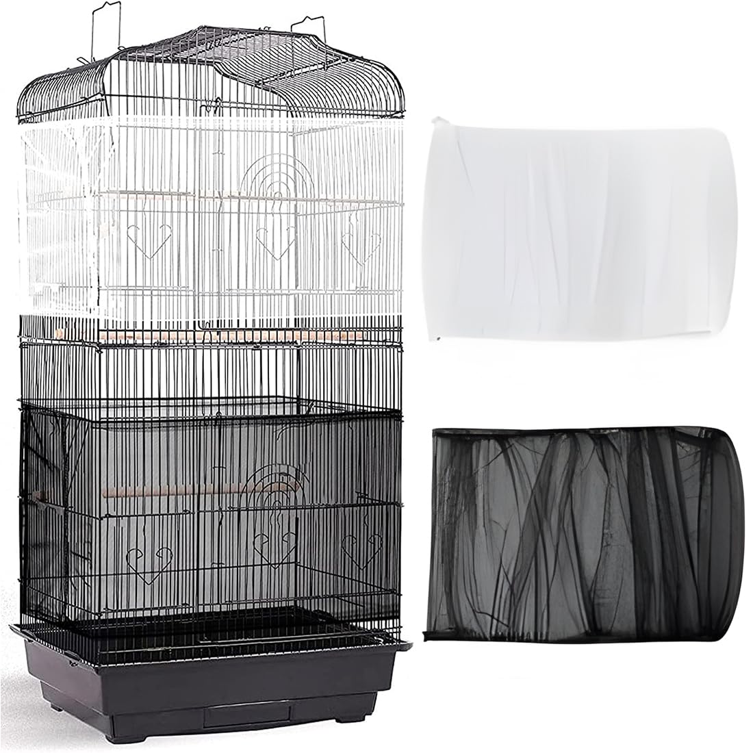 PLABBDPL Cubierta de jaula,2 Cubiertas universales de jaula, cubierta de malla, para loros ajustable, malla de nylon suave, para jaulas（Negro,Blanco）