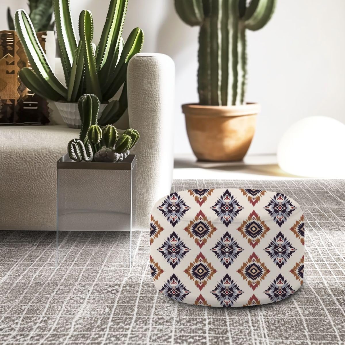 Round Pouf Ottoman American ethnic native pattern Traditional Navajo Aztec Southwest Foot Stool Foot Rest Floor Stool Bean Bag Chair Cotton Linen Removable Indoor Outdoor for Living Room Bedroom