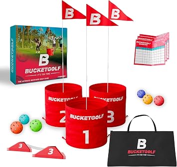 BUCKETGOLF Original Game 3-Hole Travel Set #1 Backyard Golf Game for Adults. Ideal for Yard, Beach, Park, Camping, and Outdoor Fun | Portable Golf Game for Yard, Beach, Park & Camping, Fun for Adults & Kids