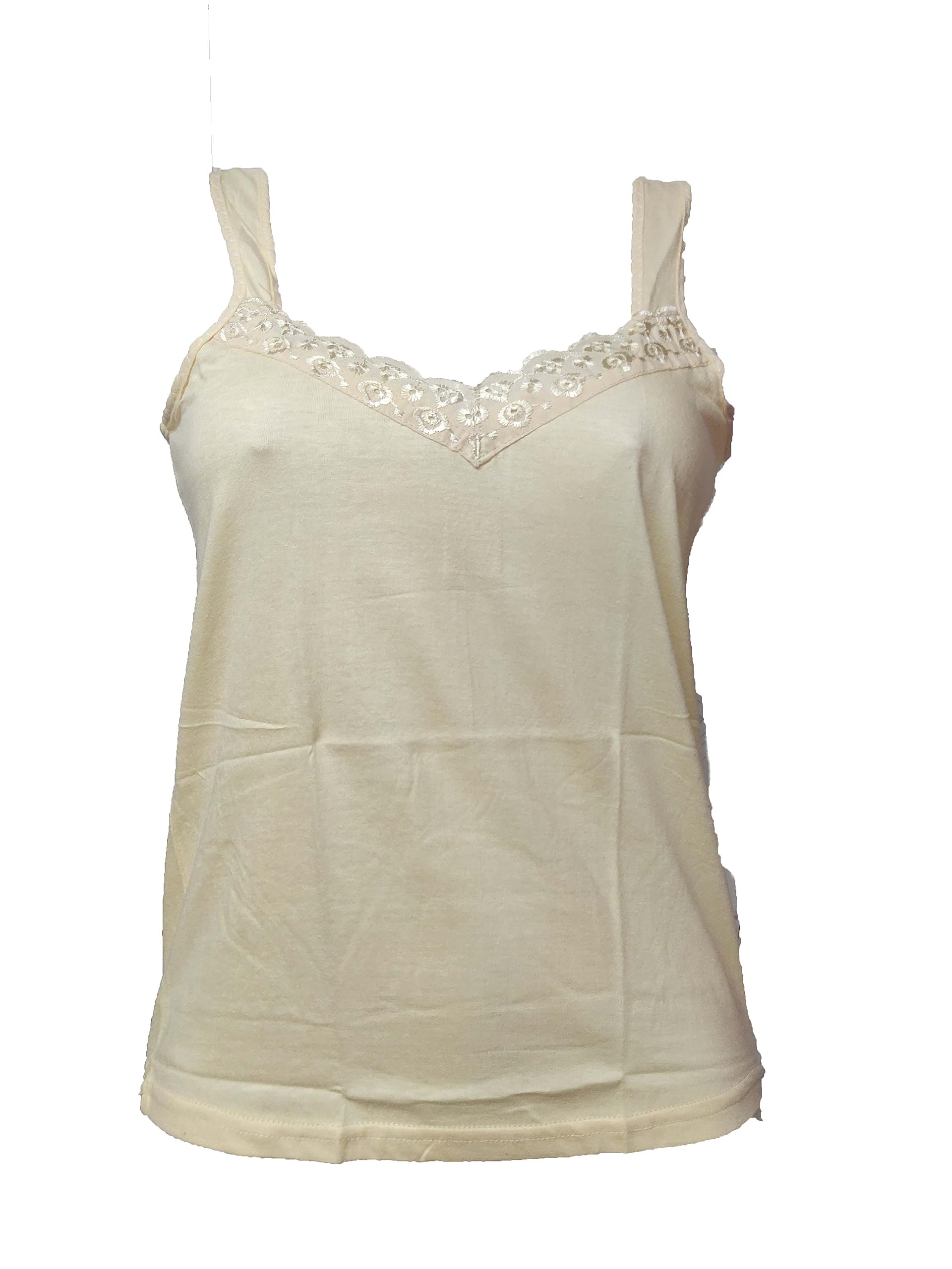 OK INTERPRISES LACE Neckline Work Cotton Camisole Short Camisole Women Camisole Girls Sameej Camisole Size XXL Skin-image-41