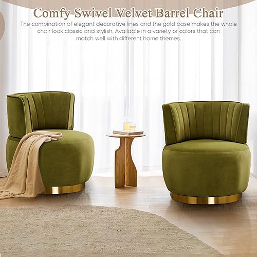 Miniatura 6 de Silla giratoria de terciopelo, moderna silla decorativa tapizada, silla redonda giratoria de 360 con base de metal dorado, cómoda silla de brazo