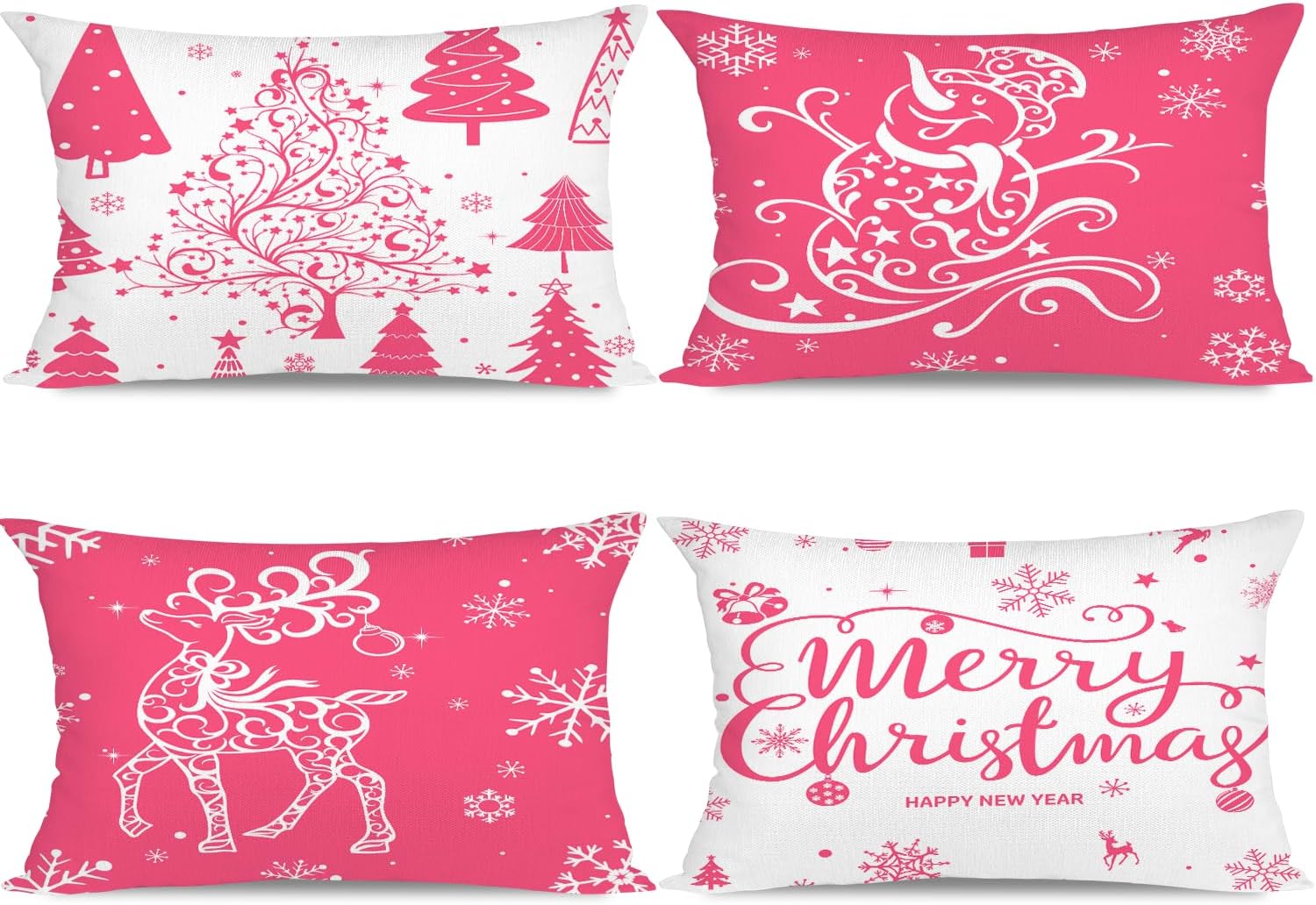 Artmag Pink Christmas Throw Pillow Covers 12x20 Set of 4