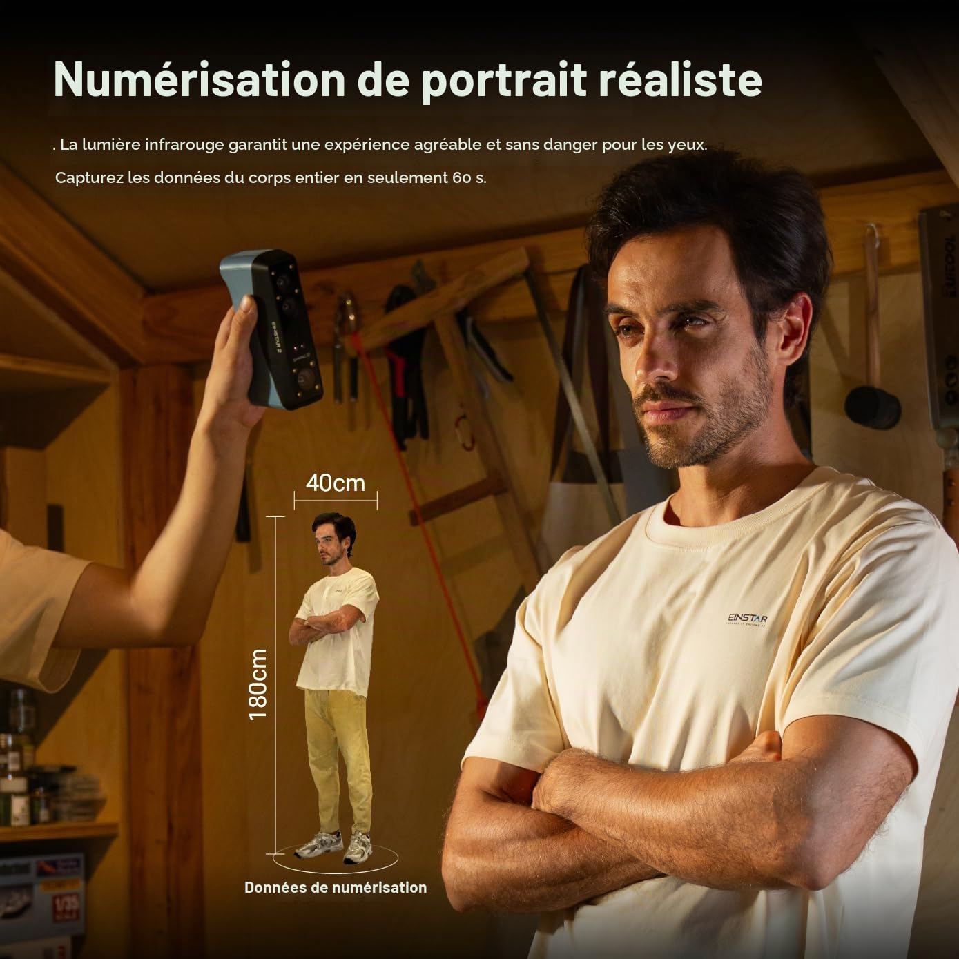 EINSTAR 2 Scanner 3D pour Impression 3D, Numérisation Sans Fil WiFi 6, 17 Lignes Laser Bleues Parallèles + Infrarouge VCSEL, Haute Vitesse jusqu'à 90 FPS, Scan Pleine Couleur