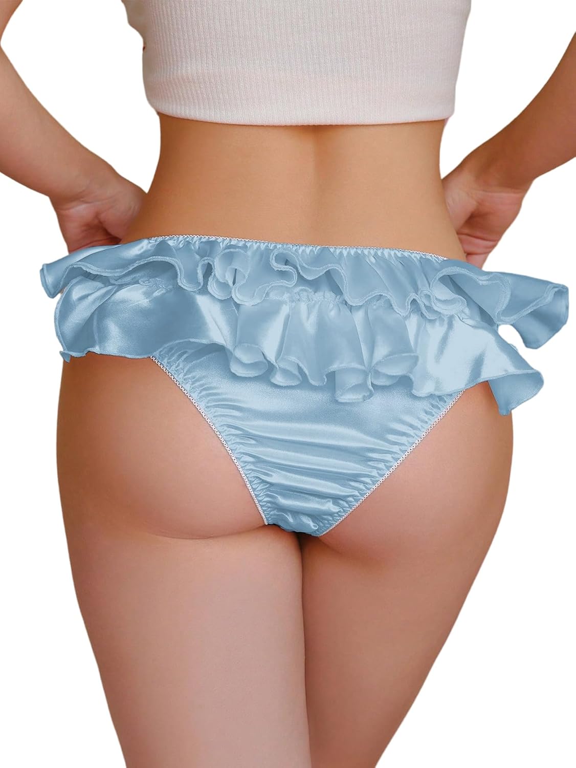 SHENHE Women's Satin Panty Layered Ruffle Low Rise Silky Coquette Bikini Underwear
