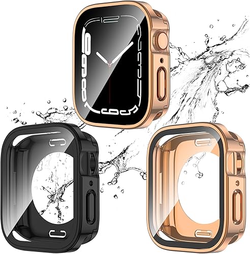 Paquete de 2 fundas impermeables 2 en 1 para Apple Watch Series SE SE2 6 5 4 1.575 pulgadas, borde recto PC parachoques delantero y trasero con