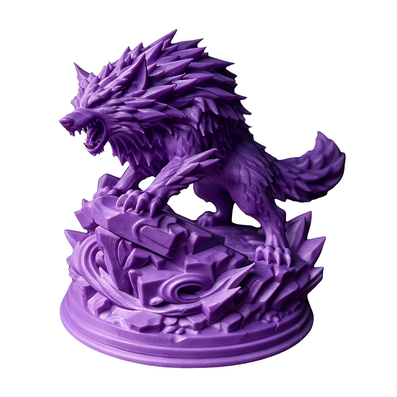 sugerou 3D Printed Wolf Statue, Howling Wolf Figurine on Rock Sculpture, Detailed Animal Ornament for Home Office Desk Decor, Sturdy PLA Decorative Wildlife Collectible Gift Purple