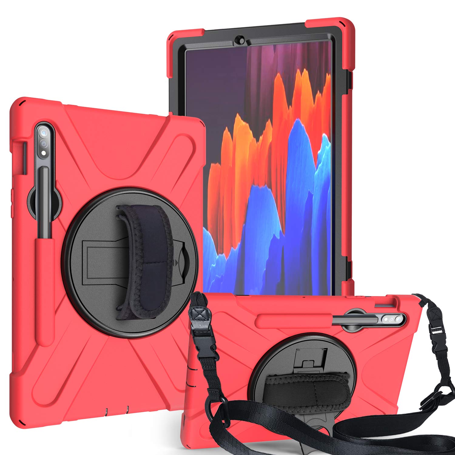 Funda Samsung Tab S8 con soporte giratorio 360 y asa de mano color rojo 8