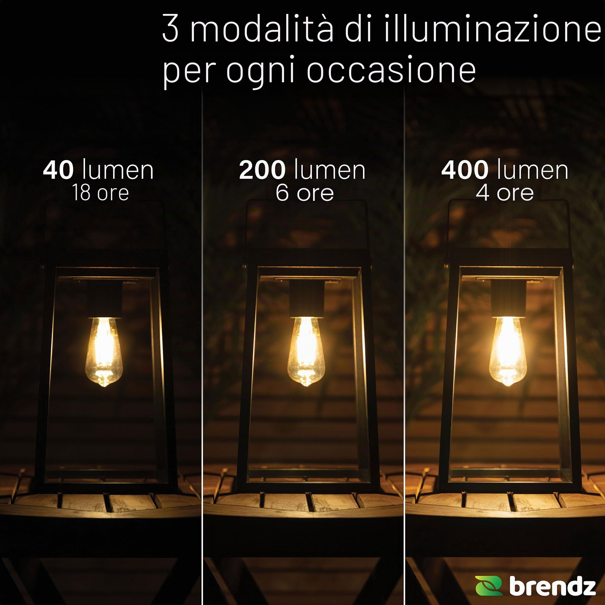 Brendz Lampada Solare da Tavolo, IP44 Impermeabile, Lanterne Solari da Esterno, 3 Modalità di Luce, Batteria Ricaricabile via USB-C, Lanterna Solare da Esterno, Lampada da Tavolo Esterno, Tampa