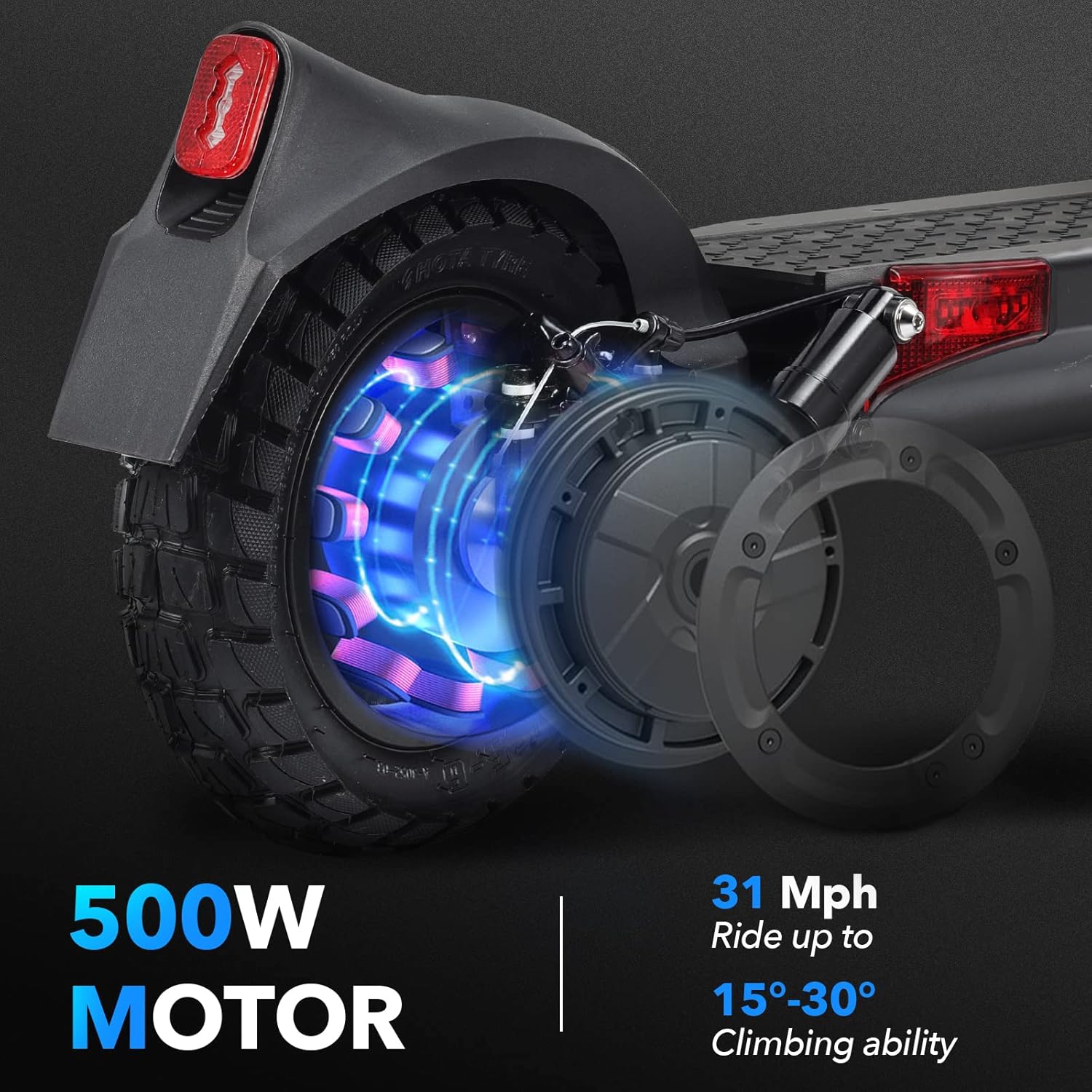 Illustration of the 500W motor and its performance capabilities for the JOYOR Y7-S scooter