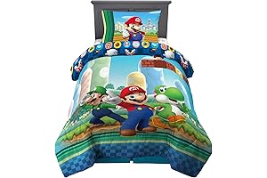 Franco Kids Bedding Super Soft Comforter and Sheet Set, 4 Piece Twin Size, Mario