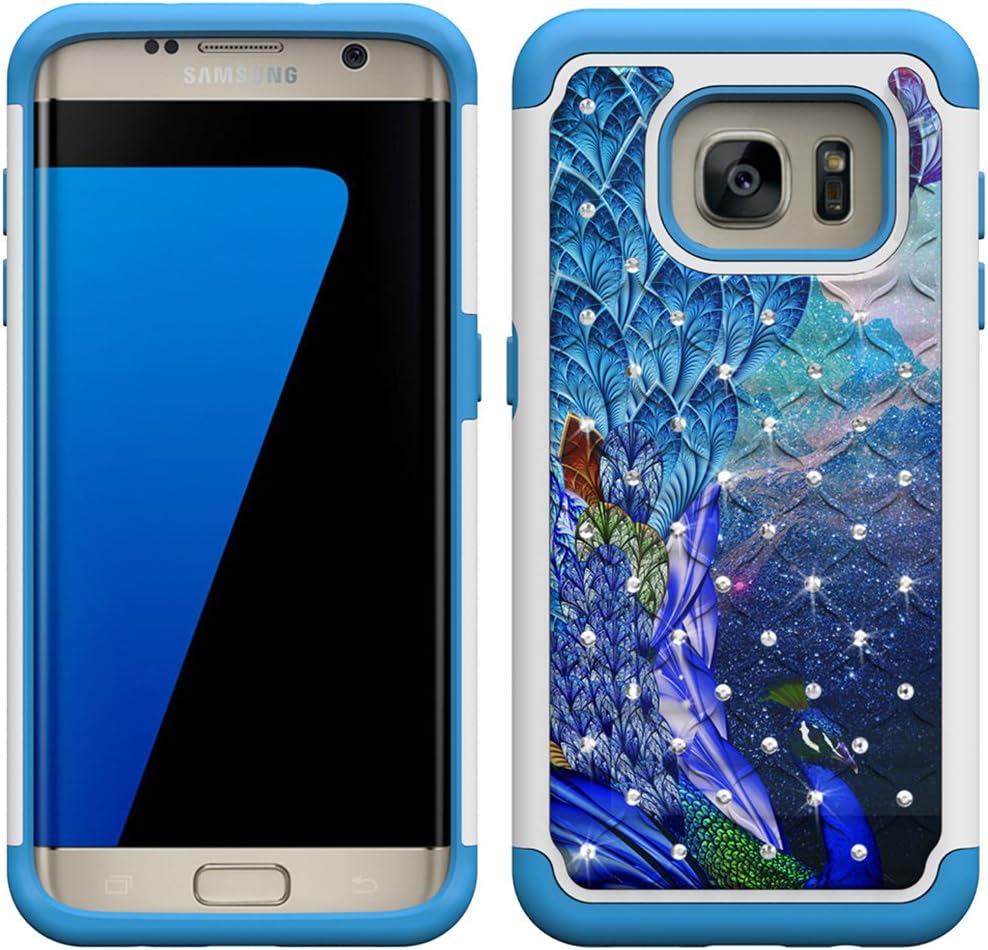 S7 Edge Case, Galaxy S7 Edge Case, UrSpeedtekLive [Shock Absorption] Dual Layer Hybrid Defender Protection Rhinestone Crystal Bling Cover Case for Samsung Galaxy S7 Edge - Peacock (Not for Galaxy S7)