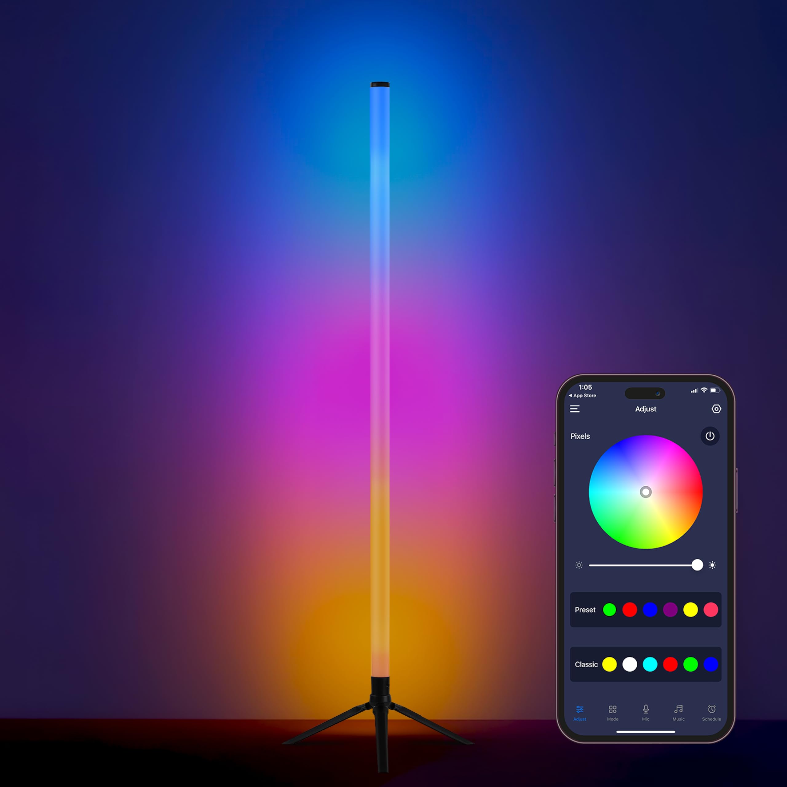 Vero Forza Spectra Floor Lamp Limited Edition - Smart RGB LED With App/Remote Control, Music Sync, Timer Setting - Light for Living Room, Bedroom, Gaming - Plastic, Black-image-5