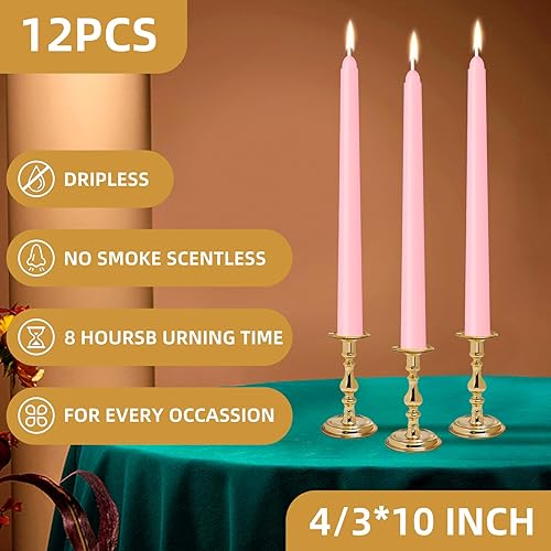 Miniatura 14 de Paquete de 4 velas cónicas naranjas de 10 pulgadas, sin goteo, sin humo y sin perfume, 8 horas de combustión, ideales para bodas, cenas y decoración