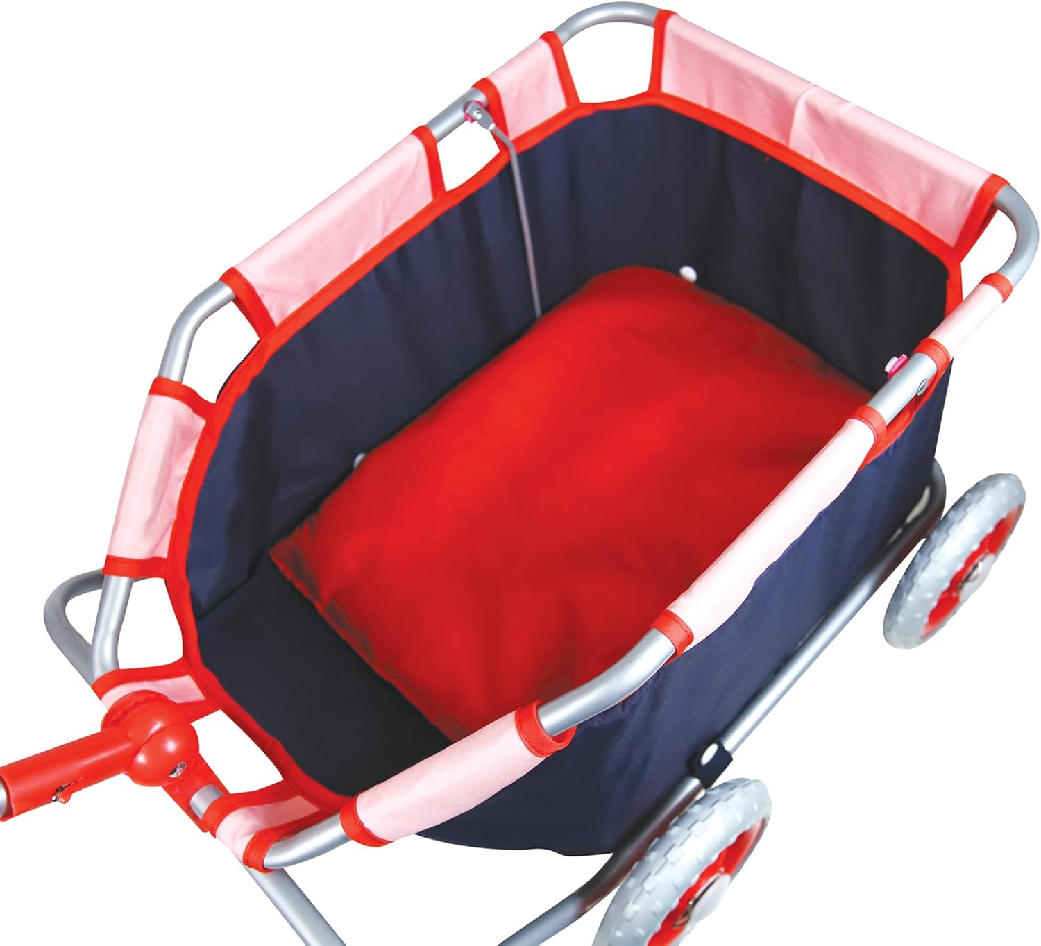 Lissi: Doll Pull Cart - Navy & Red - Foldable, Easy Push/Pull, Long Handle, Play-Transport-Hold-Store Dolls, Stuffed Animals & Plushies, Kids Ages 2+