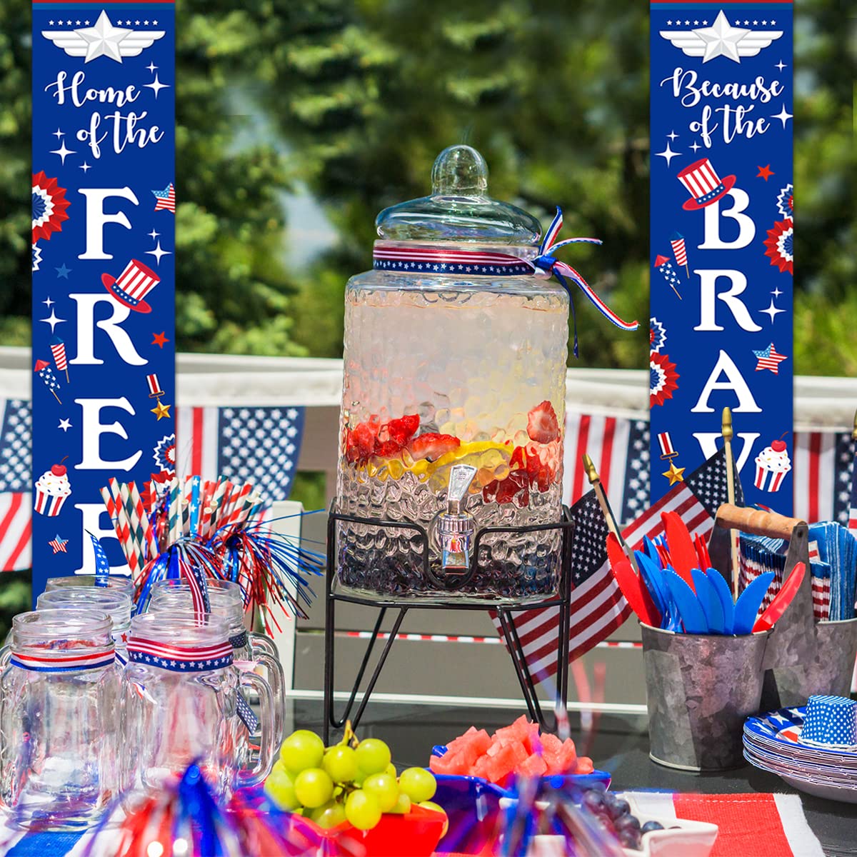 Patriotische Banner Für Veranda & Garten – Home Of The Free & Because Of The Brave – USA Flaggen-Deko