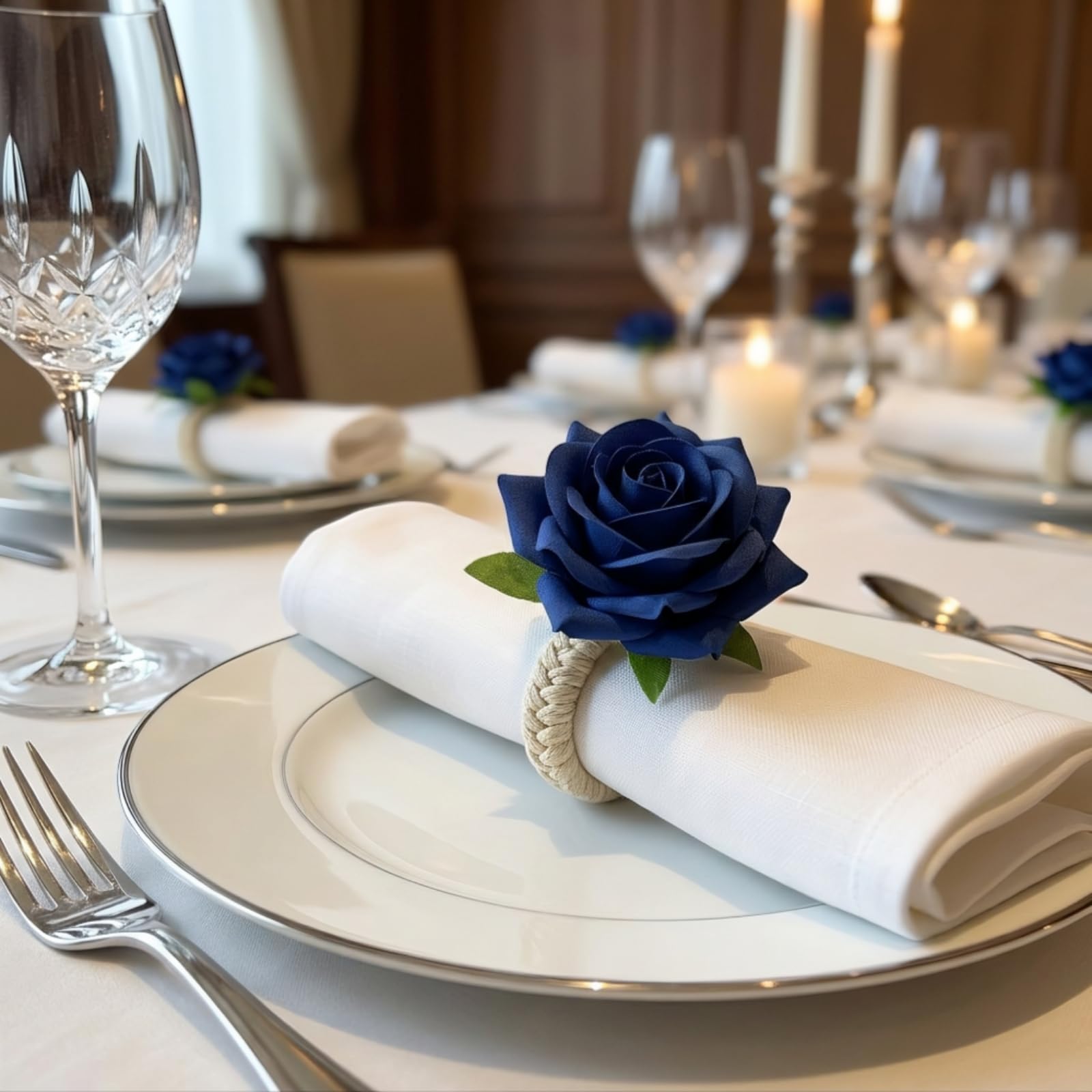 30 Stück Sviettenring mit Rose Künstlich Sviettenring Sviettenhaltring für Gastgeb, Hochzeit, Bankett, Restaurant, Dunkelblau